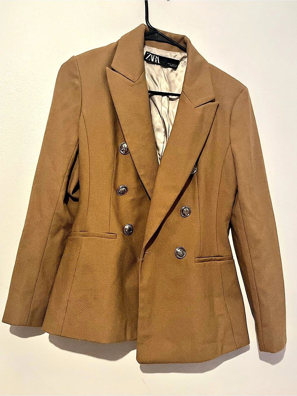 Zara Textured Double-Breasted Blazer Brown